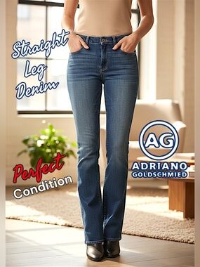 AG Jeans Blue Denim, Designer Straight Leg Blue Jeans, Like New